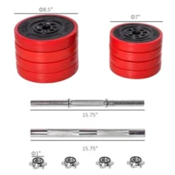 Soozier 44lbs Two-In-One Dumbbell & Barbell Adjustable Set Strength Muscle Exercise Fitness Plate Bar Clamp Rod Home Gym Sports - Red -APPLE || Garmin || FITBIT Sales 01e58a6b df55 4d29 aff8 f24954cf782c