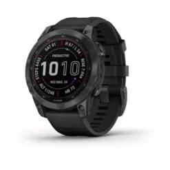 Garmin - Fenix 7 Sapphire Solar, Carbon Gray DLC Ti W/Black Band