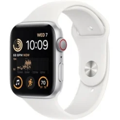 Apple Watch SE 2nd Generation (GPS + Cellular) 44mm Aluminum Case With White Sport Band - M/L - Silver