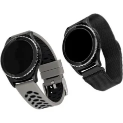 WITHit - Universal Smartwatch Silicone And Mesh Sport Band 2-Pack For Samsung Galaxy Watch Active And Galaxy Watch Active2 20mm - Woven Black/Grey/Black