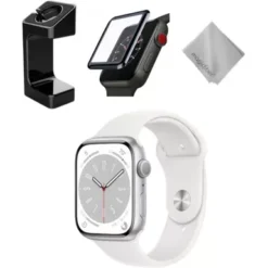 Apple Watch Series 8 GPS 45mm Silver Aluminum Case With White Sport Band M/L White Bundle