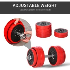 Soozier 66lbs Two-In-One Dumbbell & Barbell Adjustable Set Strength Muscle Exercise Fitness Plate Bar Clamp Rod Home Gym - Red -APPLE || Garmin || FITBIT Sales 7b39d3de 711e 405b 8e60 3154b956ac89