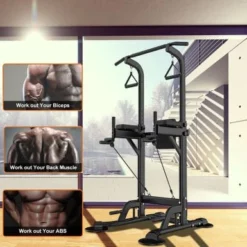 Tappio Multifunction Power Tower Pull Up Dip Station Home Gym Equipment Stable Exercise Fitness - 29"W X 35.4"D X 59-90.6"H - Black
