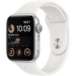 Apple Watch SE 2nd Generation (GPS) 44mm Aluminum Case With White Sport Band - S/M - Silver
