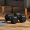 Soozier 90lbs Rubber Dumbbells Weight Set 45lbs/Single Dumbbell Hand Weight Barbell For Body Fitness Training For Home Office - Black