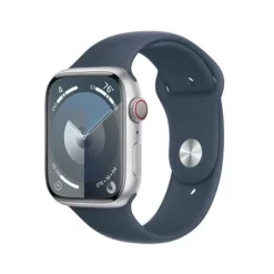 Apple Watch Series 9 (GPS + Cellular) 45mm Silver Aluminum Case With Storm Blue Sport Band - M/L - Silver