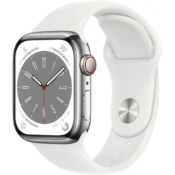 Apple Watch Series 8 GPS + Cellular 41mm Silver Stainless Steel Case With White Sport Band - M/L - Silver